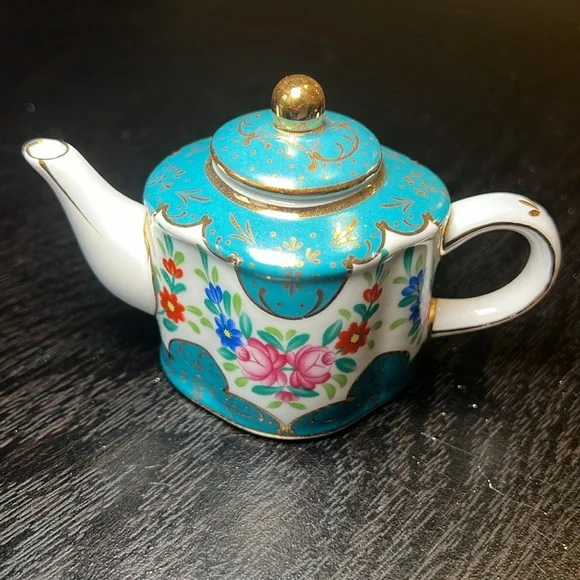 Nantucket Floral Teal and Gold Mini Teapot - Picture 3 of 7